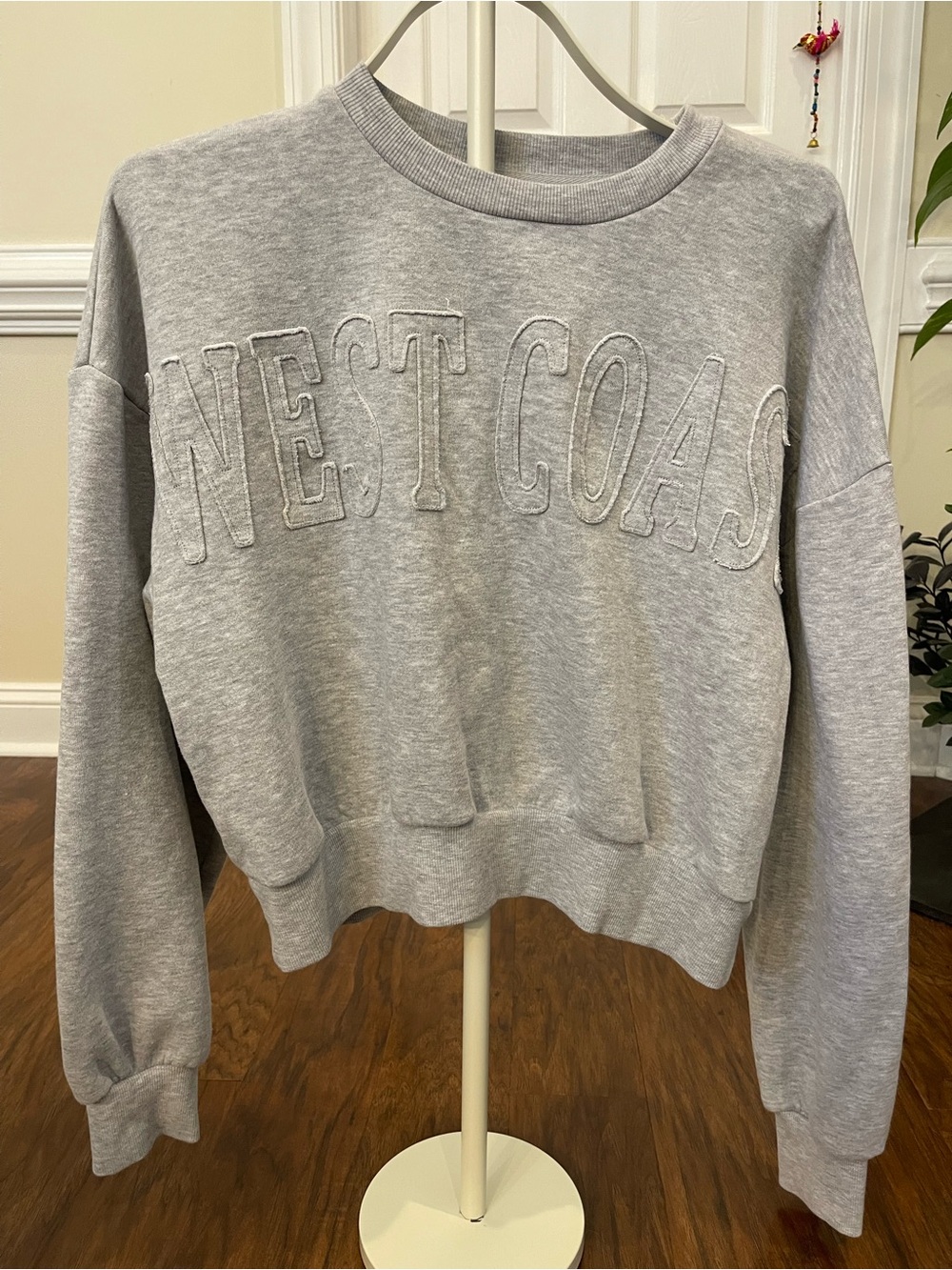 Cotton Classic Gray Cropped West Coast Crewneck Sweatshirt Size Large